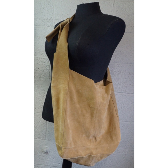 Free People Leather Shoulder Bag Slouchy Jessa Suede Hobo Carry All Sand Color - Picture 6 of 9
